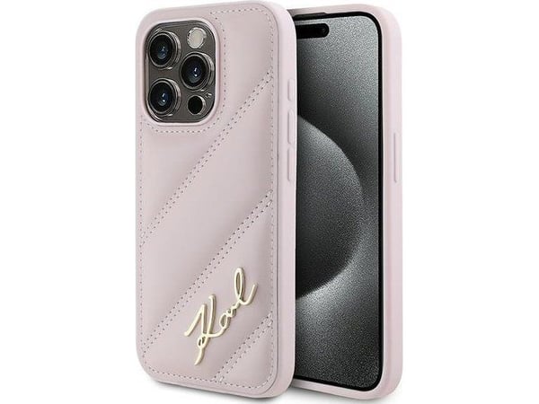 Karl Lagerfeld Karl Lagerfeld Karl Lagerfeld KLHCP15LPQDSMGP iPhone 15 Pro 6.1" różowy/vaaleanpunainen kovakotelo Diagonal Quilted Scripted