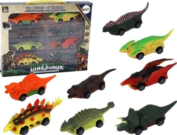 LeanToys dinosaur-bilsett, fargerike 8 stk