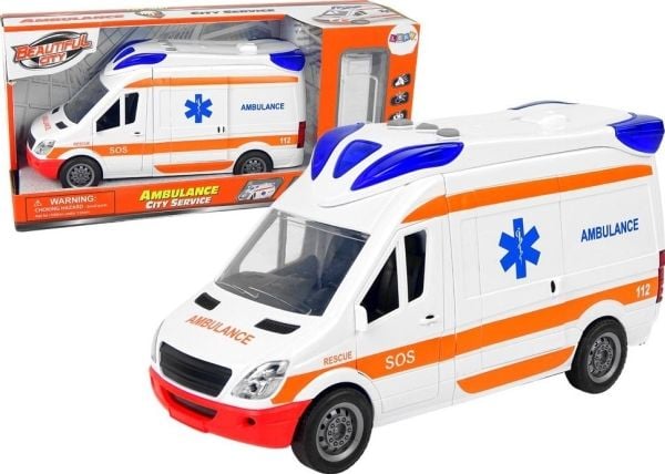 LeanToys interaktiv bilkaretka ambulanse + båre, lys og lyd