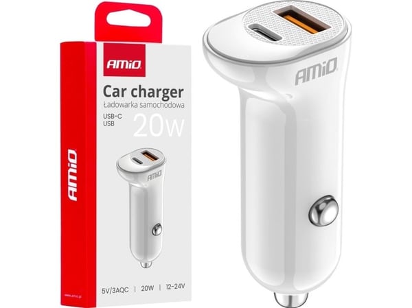 AMiO bil-lader USB-A + USB-C 20W (AMIO-03875)