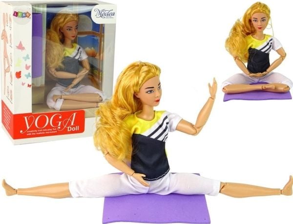 LeanToys dukke for barn yogamåtte, langt blondt hår
