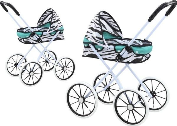 LeanToys dukkevogn Store hjul, sammenleggbar, Zebra Turkis