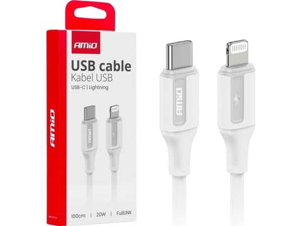 AMiO billadekabel USB-C ladekabel - iPhone lightning 20w 100cm amio-03922