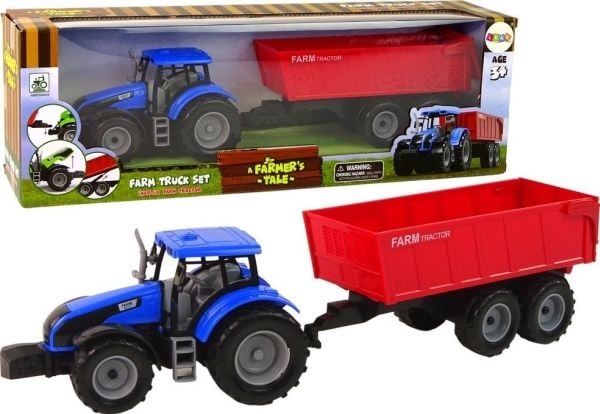 LeanToys traktor med tilhenger gårds-kjøretøy blå