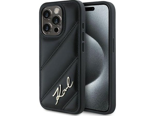 Karl Lagerfeld diagonalt quiltat script-skal till iPhone 13 Pro Max - svart