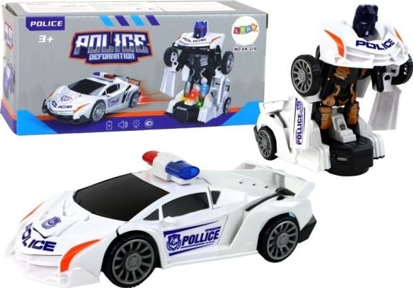 LeanToys bil-robot politi hvit 2-i-1 transformasjon