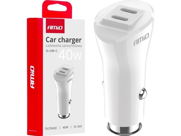 AmiO bil-lader 2x USB-C 40W, amio-03884