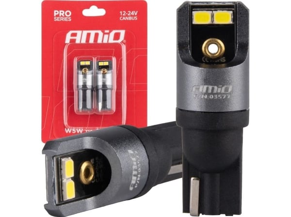AMiO LED-pærer Canbus Pro T10 W5W 4x2016 SMD, hvit 12V/24V AMiO-03577