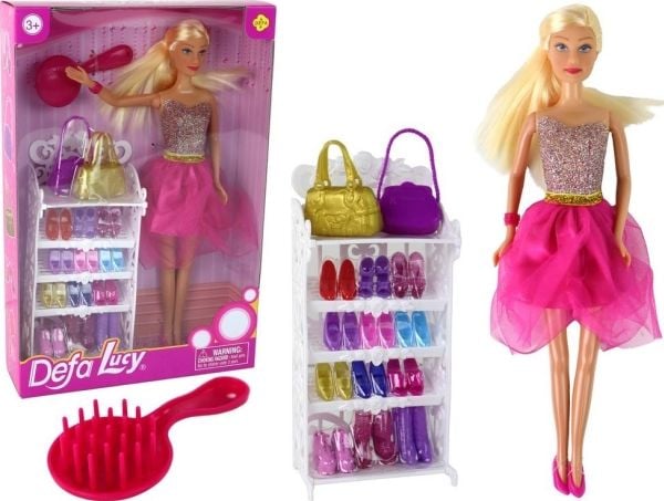 LeanToys Lucy dukke, rosa glitterkjole med skosett