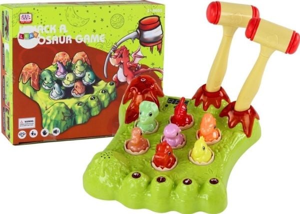 LeanToys Gra Wack-A-Mole dinosaurer brettspill hammer grønne lys lyder