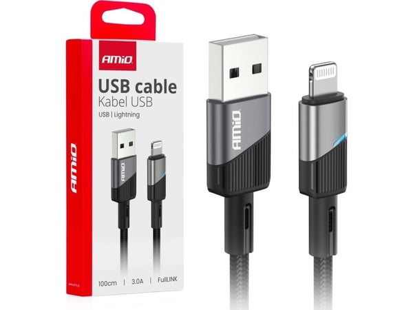 USB AMiO USB-A til Lightning-kabel 1 m, svart