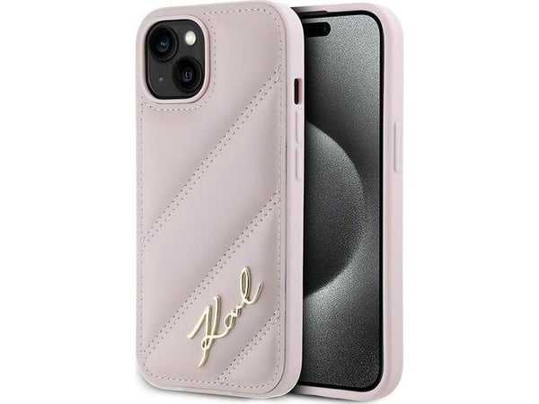 Karl Lagerfeld diagonalt quiltet script-etu iPhone 15 Plus / 14 Plus - rosa
