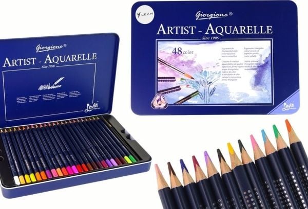 LeanToys Set of 48 Watercolor Crayons Metal Container