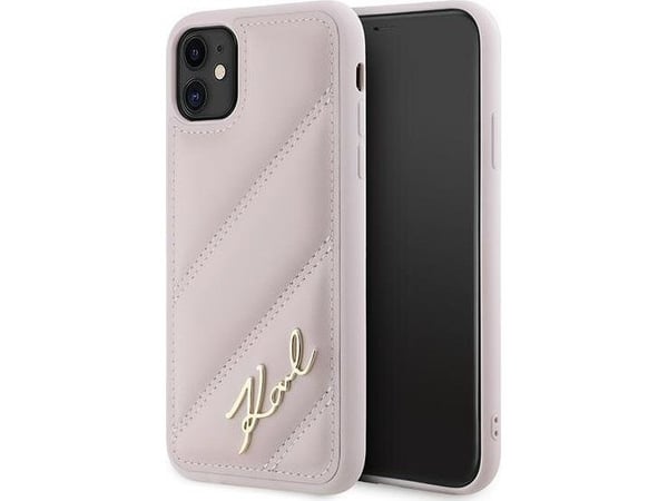 Hurtel Karl Lagerfeld diagonalt vattert skript-deksel til iPhone 11 / Xr - Rosa