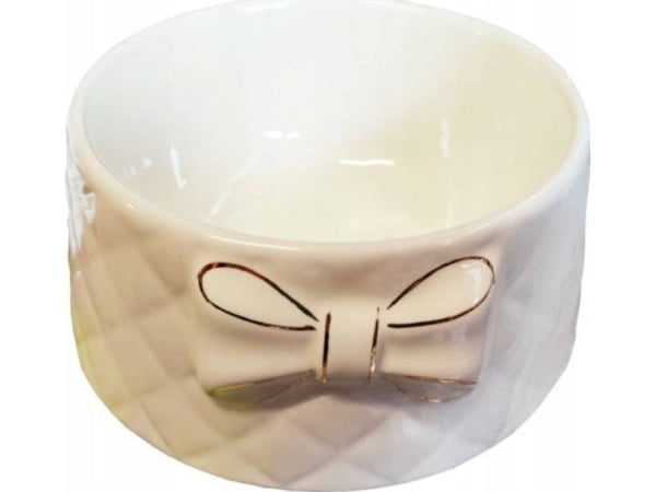 Yarro International keramikkskål for hund 18x8,5 cm gull med kokarde