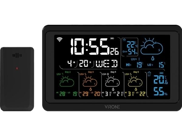 ORNO trådlös väderstation, Wi-Fi, temperatur, luftfuktighet, LCD, svart