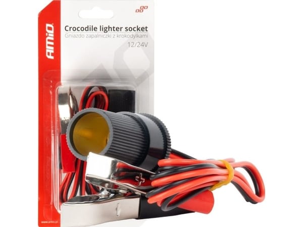 AMiO adapter for sigarettennerkontakt med krokodilleklemmer 12V/24V, 100 cm (amio-03804)