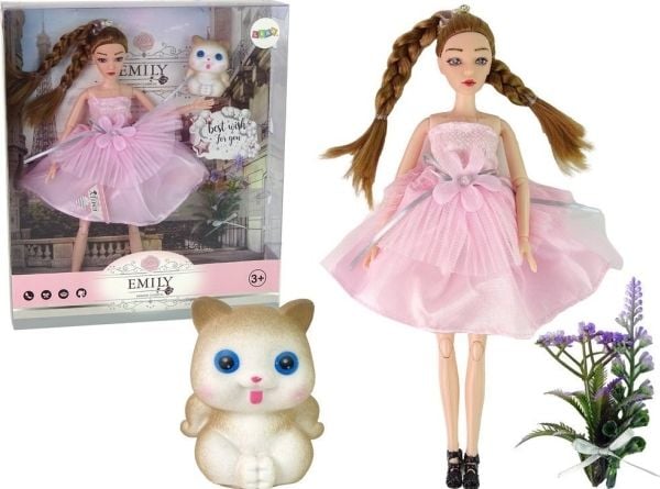 LeanToys dukke for barn Emily fletter katt blomster