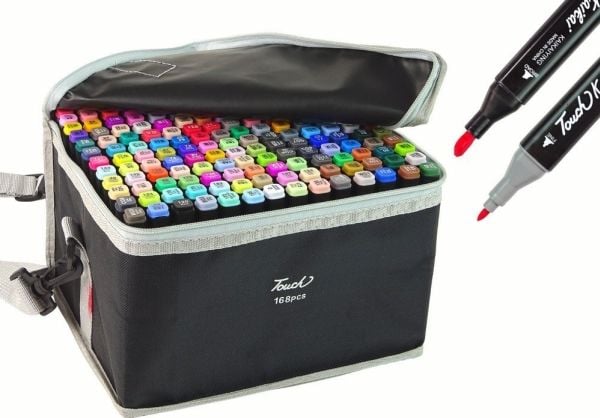 LeanToys sett med dobbeltspiss tusjer i bag 168 stk LeanToys sett med dobbeltspiss tusjer i bag 168 stk