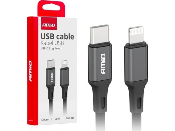 Kabel USB AMiO USB-C til Lightning 1 m svart