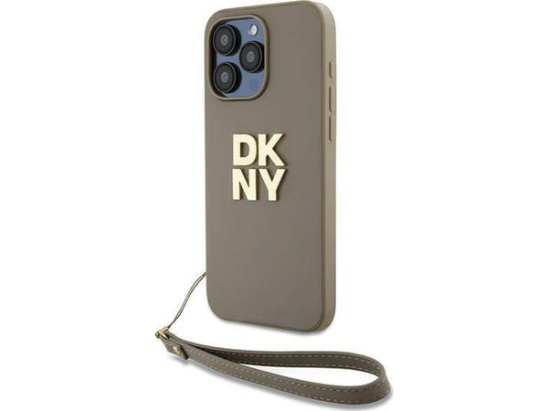 DKNY Wrist Strap Stock Logo-telefonetui för iPhone 15 Pro Max (beige)