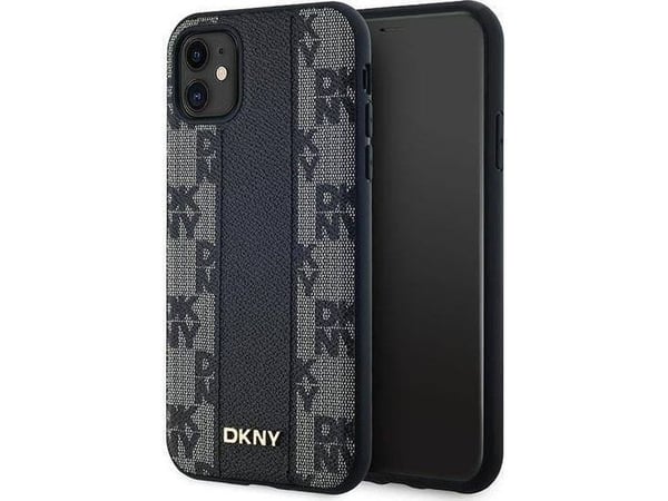 DKNY lær-etui med rutet mono-mønster MagSafe til iPhone 11 (svart)