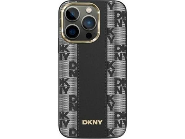 DKNY läder rutigt monomönster MagSafe - mobilfodral iPhone 13 Pro (svart)