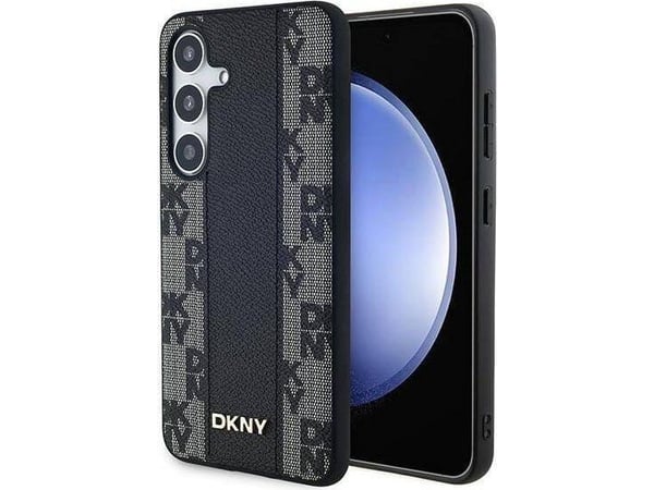 DKNY läderfodral med rutig mono-mönster MagSafe till Samsung Galaxy S24+ (svart)