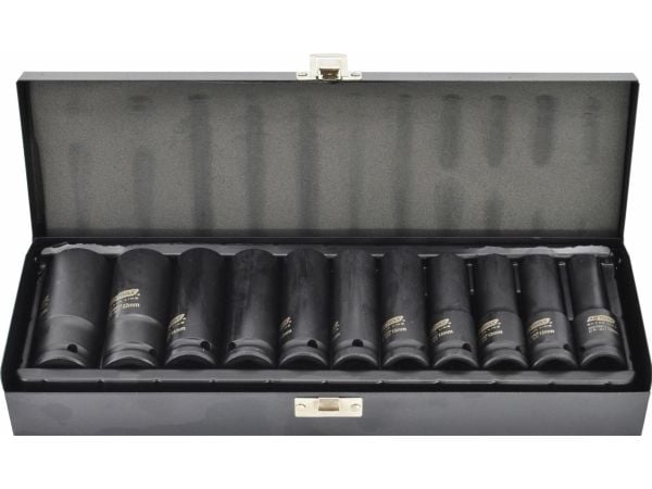 AW-Tools AWTOOLS 1/2" 11-osainen iskevä hylsysarja 10-24mm Black LINE (musta)