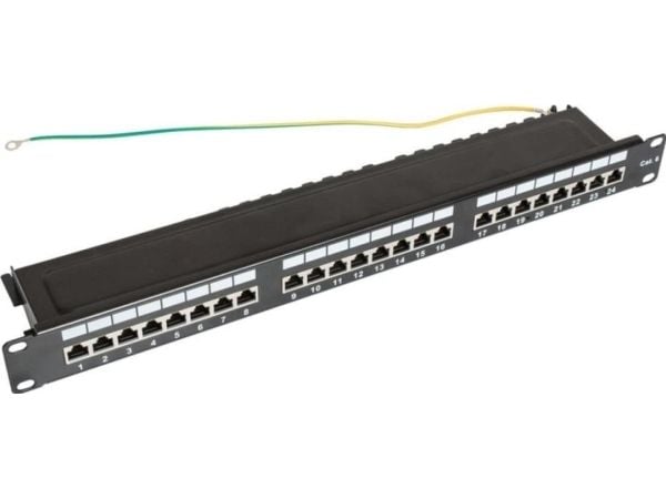 TKH Cat.6 panel 19 tommer 1U, 24xRJ45 FTP svart med hylle CCAS-PA6-24STP-O-2
