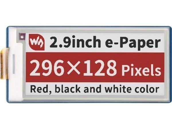 Waveshare E-Paper E-Ink näyttö 2.9'' 296x128px - SPI - 3 väriä - Raspberry Pi Pico - Waveshare 19607} Waveshare E-Paper E-Ink näyttö 2.9'' 296x128px - SPI - 3 väriä - Raspberry Pi Pico - Waveshare 19607}