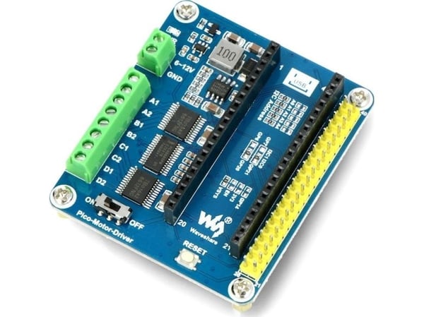 Waveshare DC motor driver module 4-kanals motorstyring - overlay til Raspberry Pi Pico - Waveshare 19764