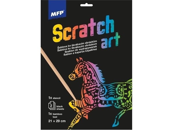 Skrapekunst sjablong A4 hest + 2 kort