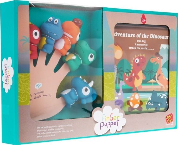 TRITON sett med 5 gummifingertilbehør + dinosaurbok til barn 3+ vanntett, rollelek TRITON sett med 5 gummifingertilbehør + dinosaurbok til barn 3+ vanntett, rollelek