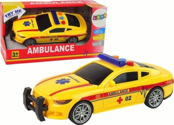 LeanToys sportsbil ambulanse med lys og lyd, gul