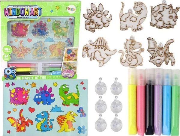 LeanToys kreativt sett vindusmaling/“vitraze” dinosaurus 3D