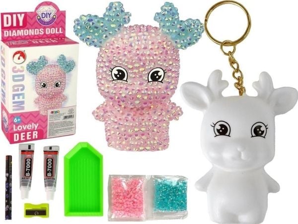 LeanToys kreativ DIY diamant reinsdyr DIY krystalki nøkkelring 3D rosa