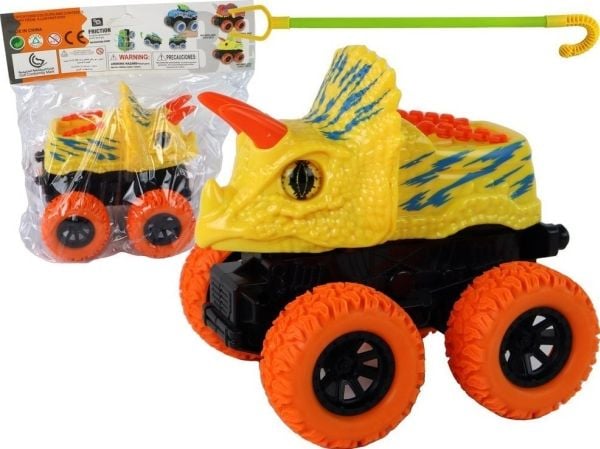 LeanToys terrenggående skyve-/trykkleketøy Triceratops, gummihjul, gul