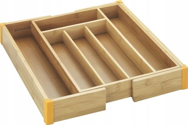 Maximex uttrekkbar bestikkboks BAMBOO, innsatser i skuff, 25,5–38 x 36 x 5 cm