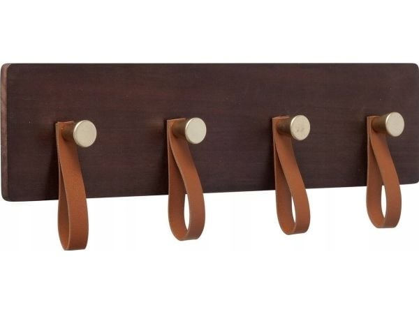 Boltze SKADO kleshenger til vegg, tre (furu) med lædergrep, 40 x 13 cm