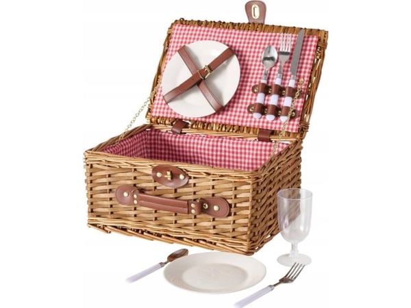 Boltze picknickkorg i flätad DARCEL med tallrikar, glas och bestick