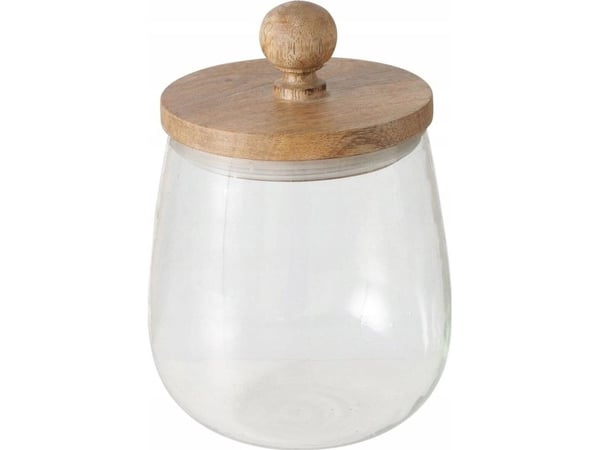 Boltze glasskrukker VARUD med lokk i tre mango Ø 12 cm