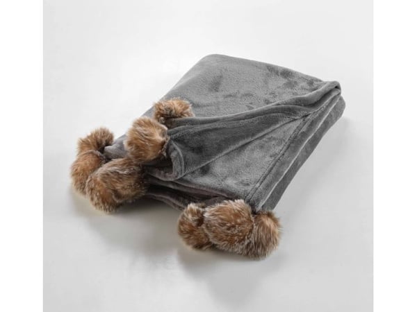 Douceur d`Interieur SNOWY mykt pledd plysj/pelslook med dusker 125 x 150 cm