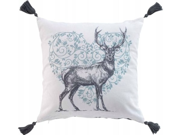 Douceur d`Interieur dekorativ pyntepute med frynser og trykk 40 x 40 cm bomull