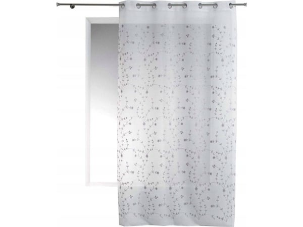 Douceur d'Interieur vindusforheng med hemper PETIT FLEUR, 140 x 240 cm, hvit-grå