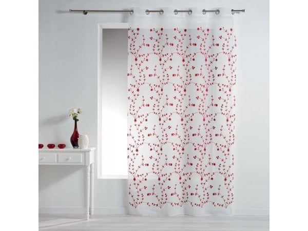 Douceur d`Interieur vindusforheng med ringer PETIT FLEUR, 140 x 240 cm, hvit-rød