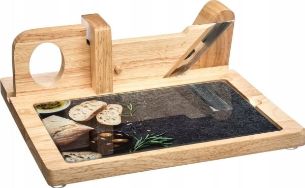 Secret de Gourmet puinen leikkuulauta viipaloimislaudalla, monikäyttöinen keittiötarvike, jossa on lasilevy ruoan tarjoiluun