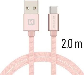 Swissten 71521305, 2 m, USB A, USB C, USB 3.2 Gen 1 (3.1 Gen 1), 0,48 Gbit/sek., Roseguld