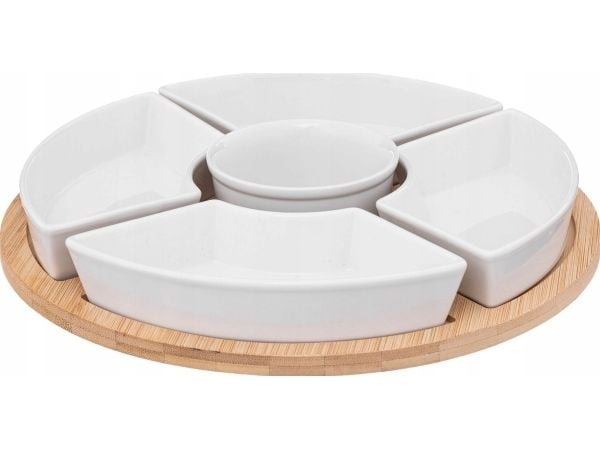 Secret de Gourmet dipsett: 6 porselensskåler + bambusbrett