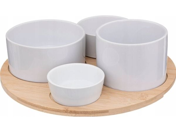 Secret de Gourmet snackskålset med 5 skålar på bambu-bricka